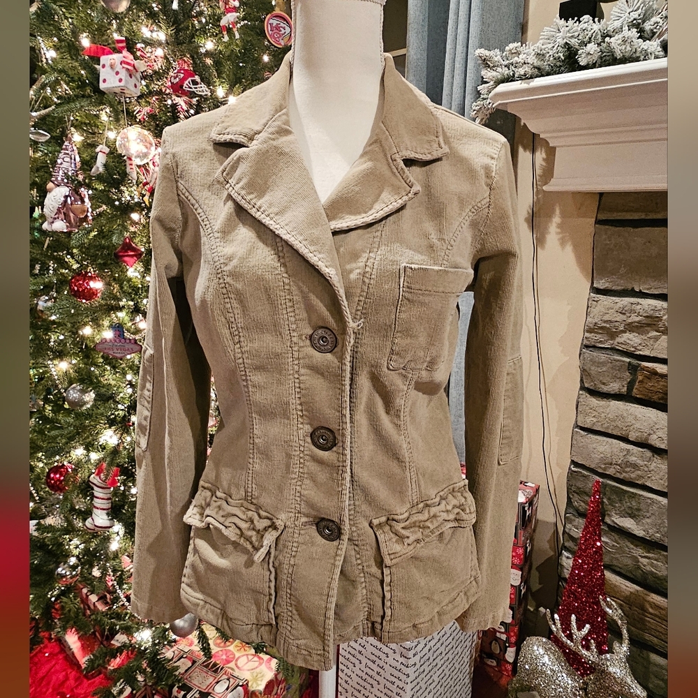 Women's Khaki Cotton Blend Button-Front Jacket